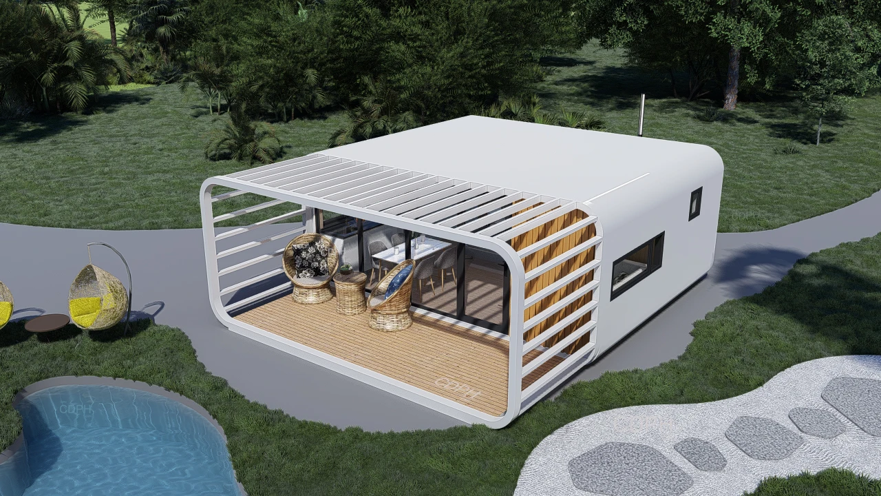 منزل حاوية فولاذي قابل للفصل مقاوم للماء: كابينة كبسولة مساحة متنقلة للمعيشة في الفيلا