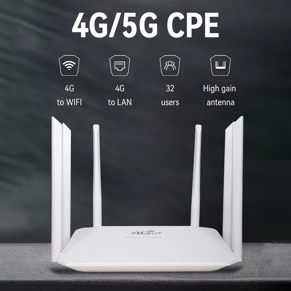 

4G Lte Router 6 Antennas CPE Modem with Sim Card Slot Dual Frequency Repeater 300Mbps Wireless Router Unlocked