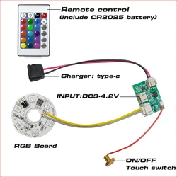 DC3.7V 1.5W Light Source LED Light Panel Colorful Gradient RGB Remote Control With ON/OFF Touch Switch and Type-c Charger.