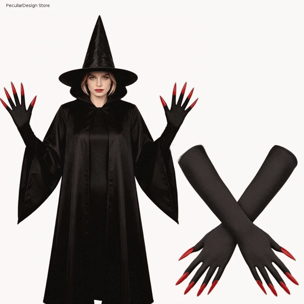Fancy Props Halloween Cosplay Gloves Long Nails Long Witch Cosplay Costume Solid Color 43cm Ghost Claw Mittens Festival Party