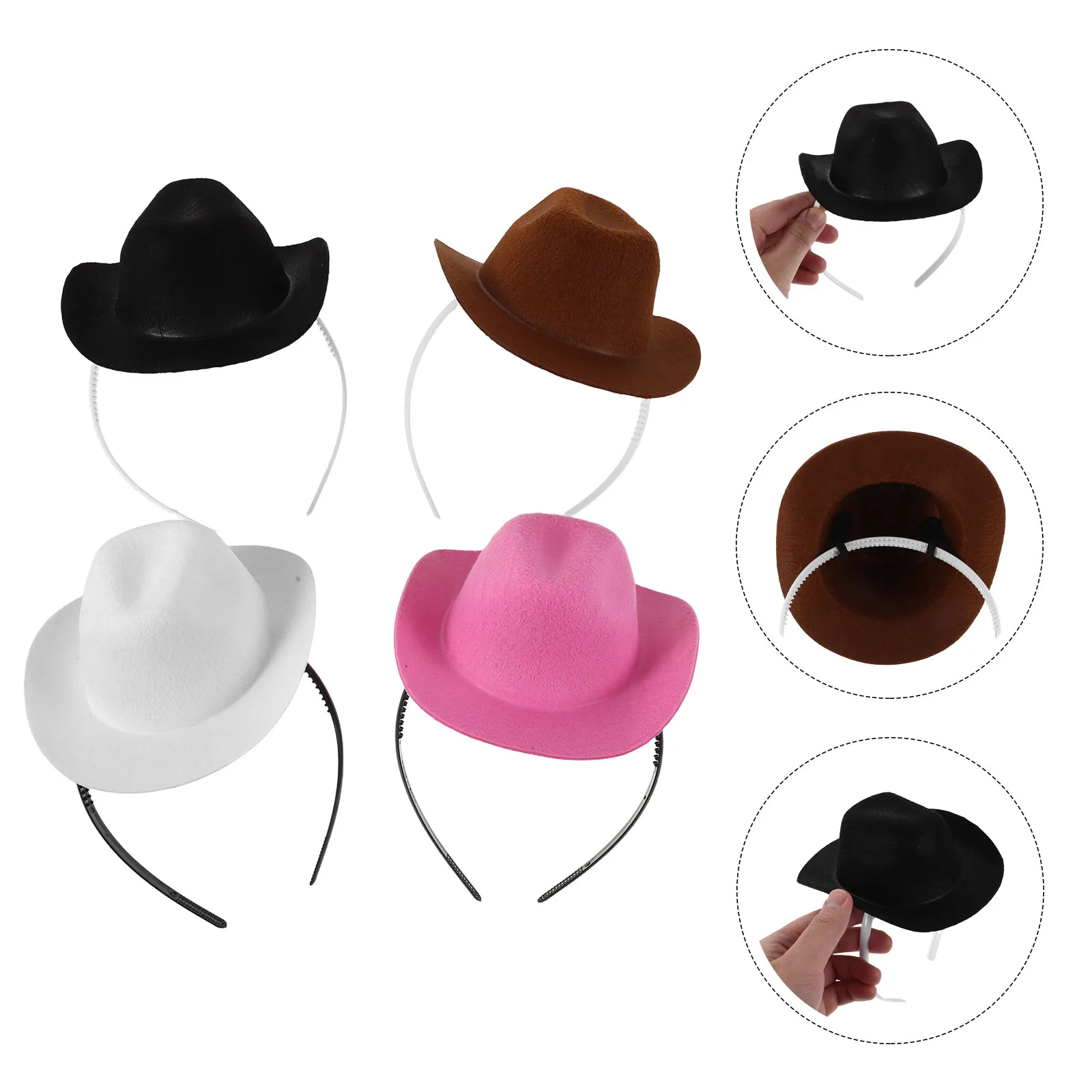 

4Pcs Mini Cowboy Hat Headbands for Women Girls Western Cowgirl Hairbands Party Costume Accessories Festival Holiday Headwear