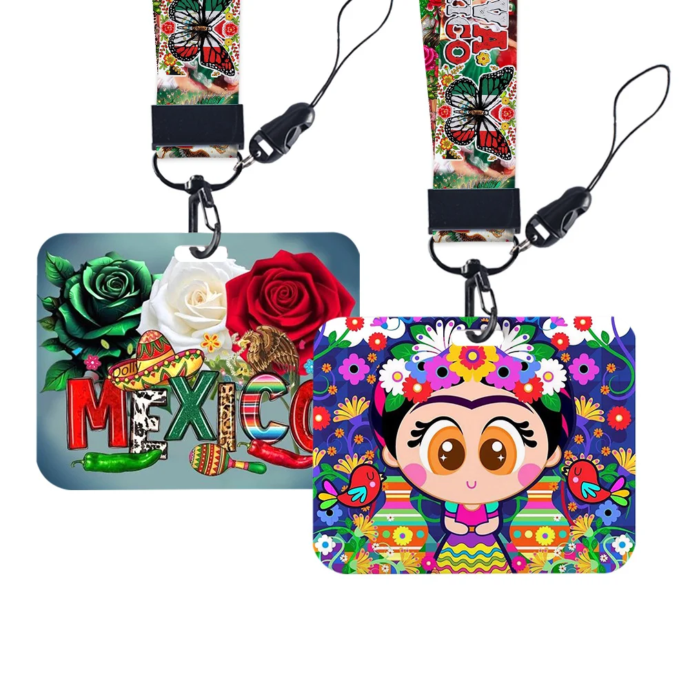 Work Card Holder Mexican Style Food Girls Name Badge Clip with Keychains Student Id Card Holder Lanyard Holder Accessories