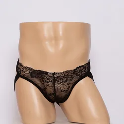 Homens Sexy Lace Low Rise Ver Através de G-String, Jock Strap, Calcinhas Sissy, Lingerie, Cuecas, Roupa Interior, Tangas Masculinas Respiráveis, Novo