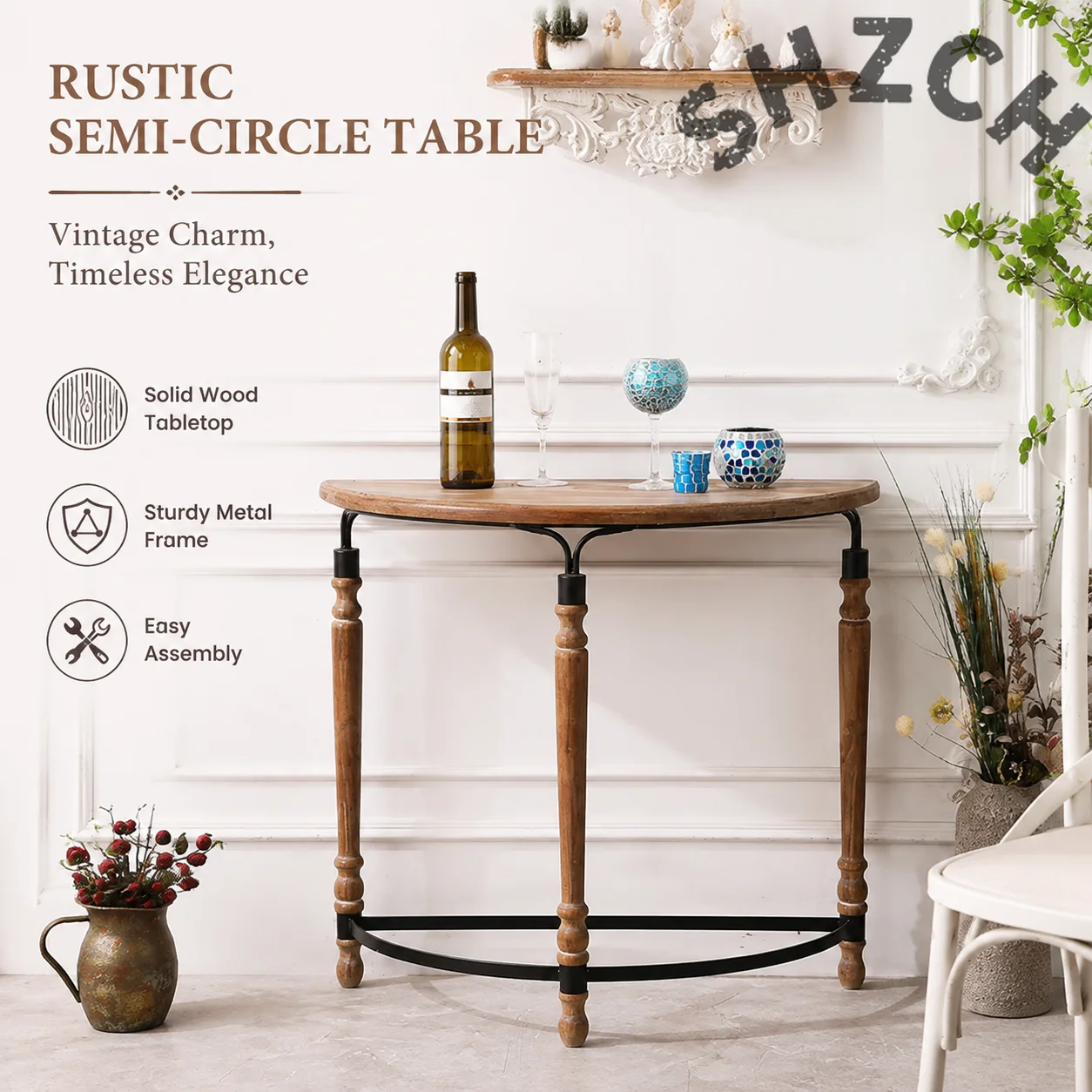 Vintage-Style Wooden Console Table with Distressed Finish – Compact Corner Design for Living Room or Entryway