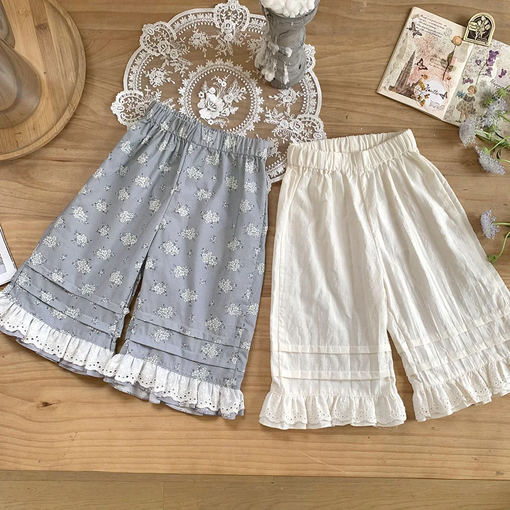 

Jenny&Dave Children's clothing summer baby girls cotton floral mosquito repellent pants women's treasure lace contrast color bre