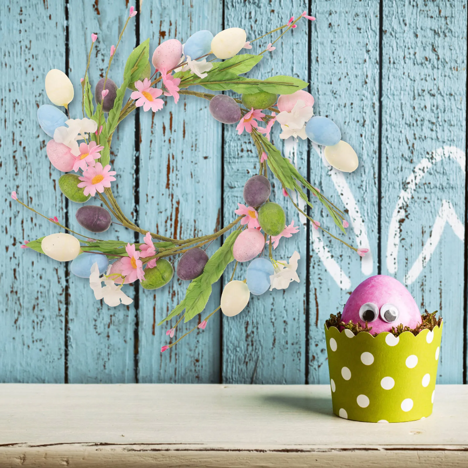 

Easter Egg Wreath Artificial Spring Decor Front Door Hanging Garland Easter Party Scene Decoration