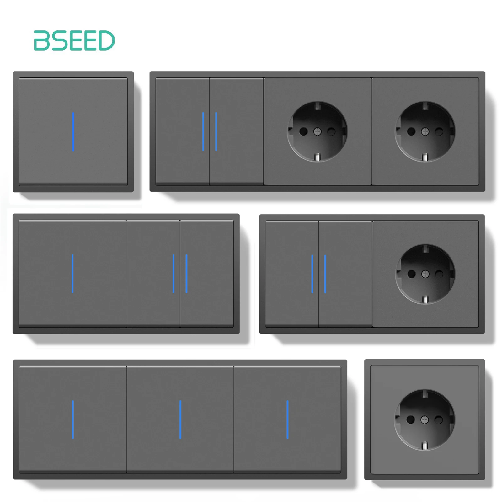 BSEED 벽형 전원 스위치 및 전기 콘센트, LED 표시기 포함, 플라스틱 프레임, 1/2 갱용