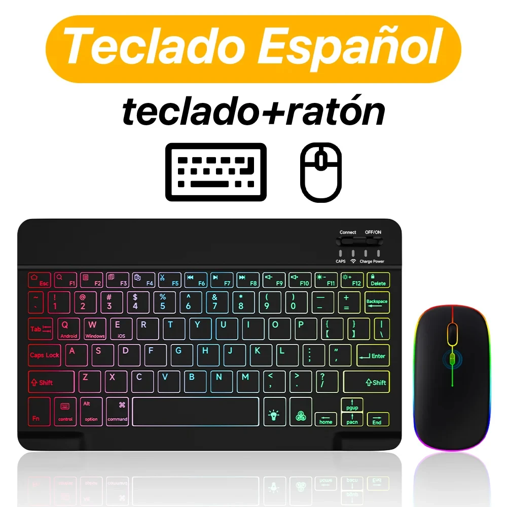 

Hebrew/English/Spanish 10inch Universal RGB Backlight Bluetooth Keyboard For IOS Android Windows iPad Samsung Tablet Laptop