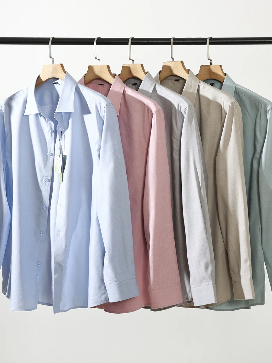 

Cool Feeling Breathable Linen Blend Long Sleeve Casual Shirt Unisex Spring Summer Pure Color Commute Casual Couple Style Shirt