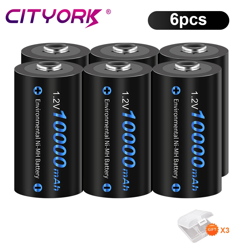 CITYORK 1.2V LR20 D-formaat oplaadbare batterij 10000mAh Type D R20 NIMH-batterij + LCD slimme oplader voor AA AAA C D 9V-batterijen