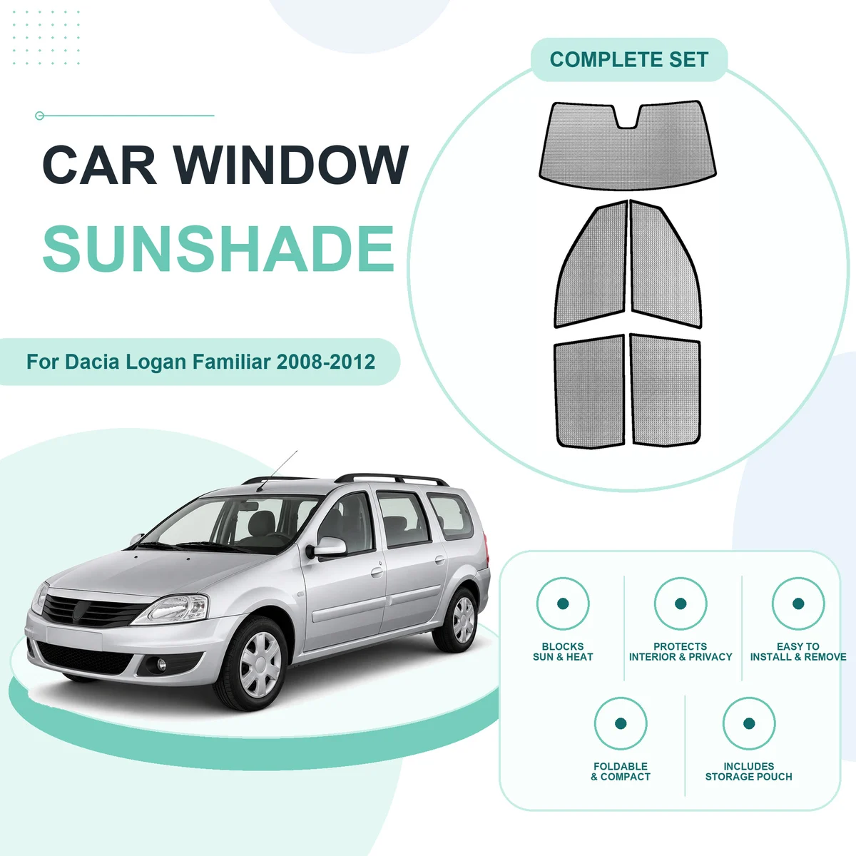 For Dacia Logan Familiar 2008-2012 Custom Full Set Window Sunshades Aluminum Foil Suction Cup Anti UV Privacy