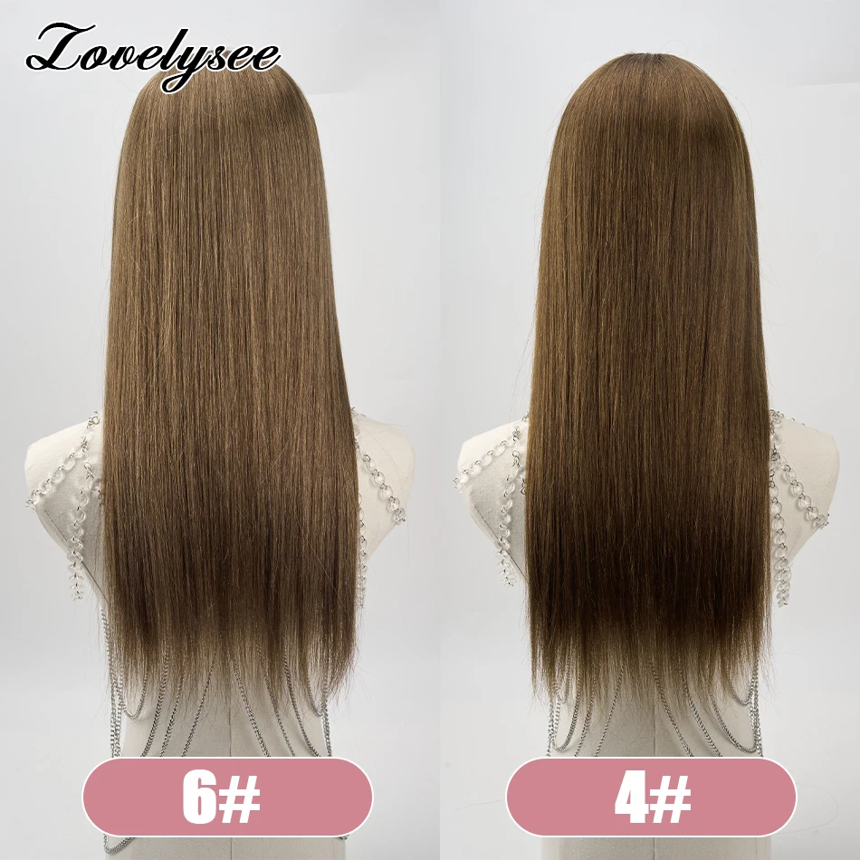 Lovelysee 3/4 نصف باروكة شعر بشري مع وصلات شعر حريري مستقيم شعر ريمي بني اللون ناعم 150% 180% شعر مستعار للنساء