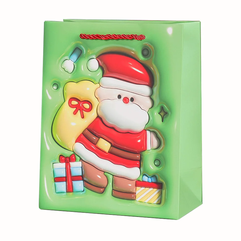 

3d Рождественский подарочный пакет, высококачественная мультяшная подарочная упаковка Санта-Клауса, подарочный пакет Санта-Клауса, яркий рождественский бумажный пакет для праздника