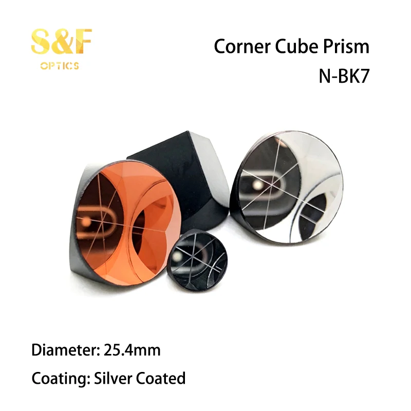 S&F BK7 Silver Coated D25.4mm 8 Arc Secs Return Beam Trihedral Retroreflector, 1inch Corner Cube Prism