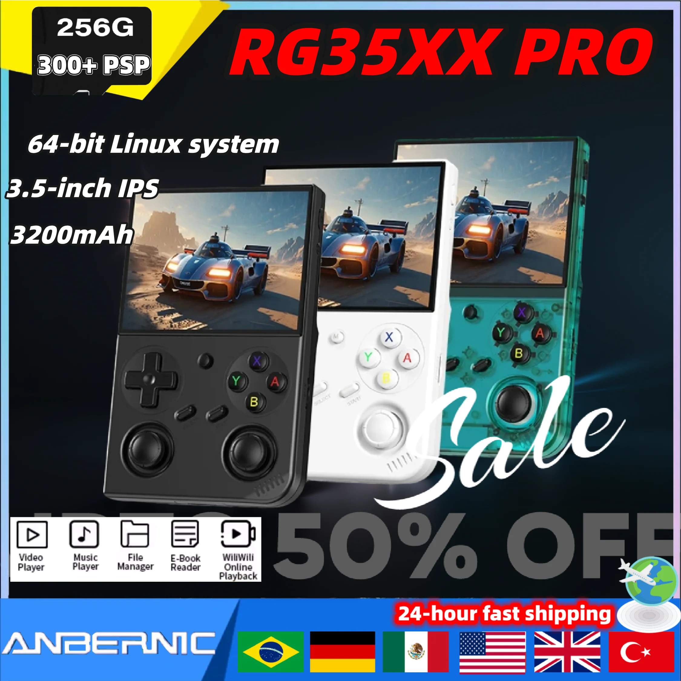 Anbernic RG 35XXPRO RG35XX PRO ريترو وحدة تحكم بجهاز لعب محمول ريترو مشغل ألعاب فيديو 3.5IPS شاشة لينكس 64 بت 3200 مللي أمبير واي فاي PSP