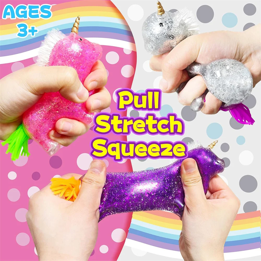 Balles anti-Stress Squishy licorne pour enfants, avec Focus et autisme, animaux extensibles, jouet anti-Stress, cadeaux de fête, jouets Fidget Squishy