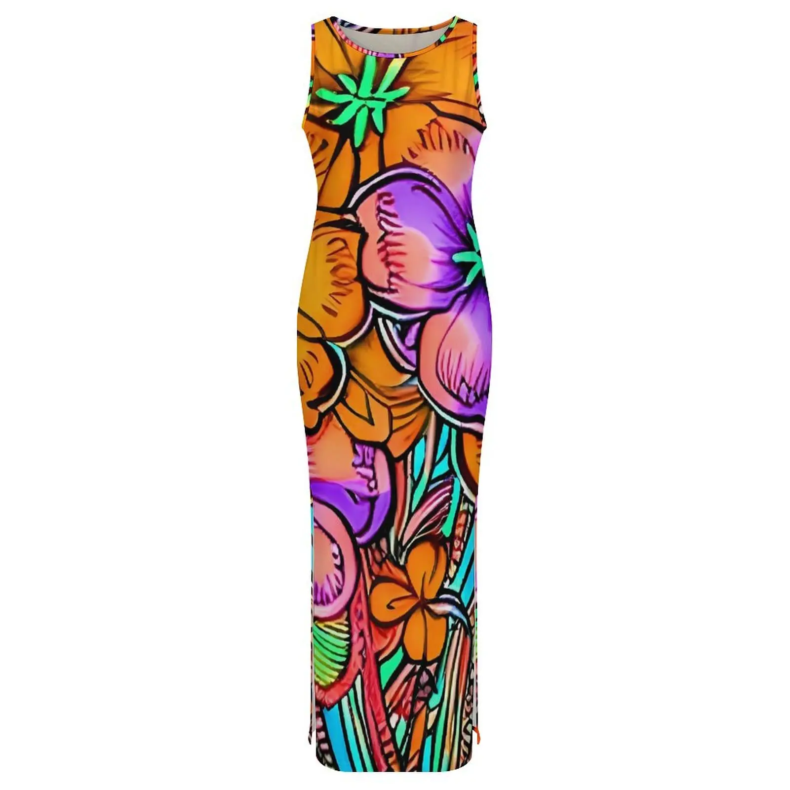 Senhoras bodycon vestido elegante colorido floral maxi vestidos verão havaiano flor energia estética vestido personalizado tamanho grande 3xl 4xl