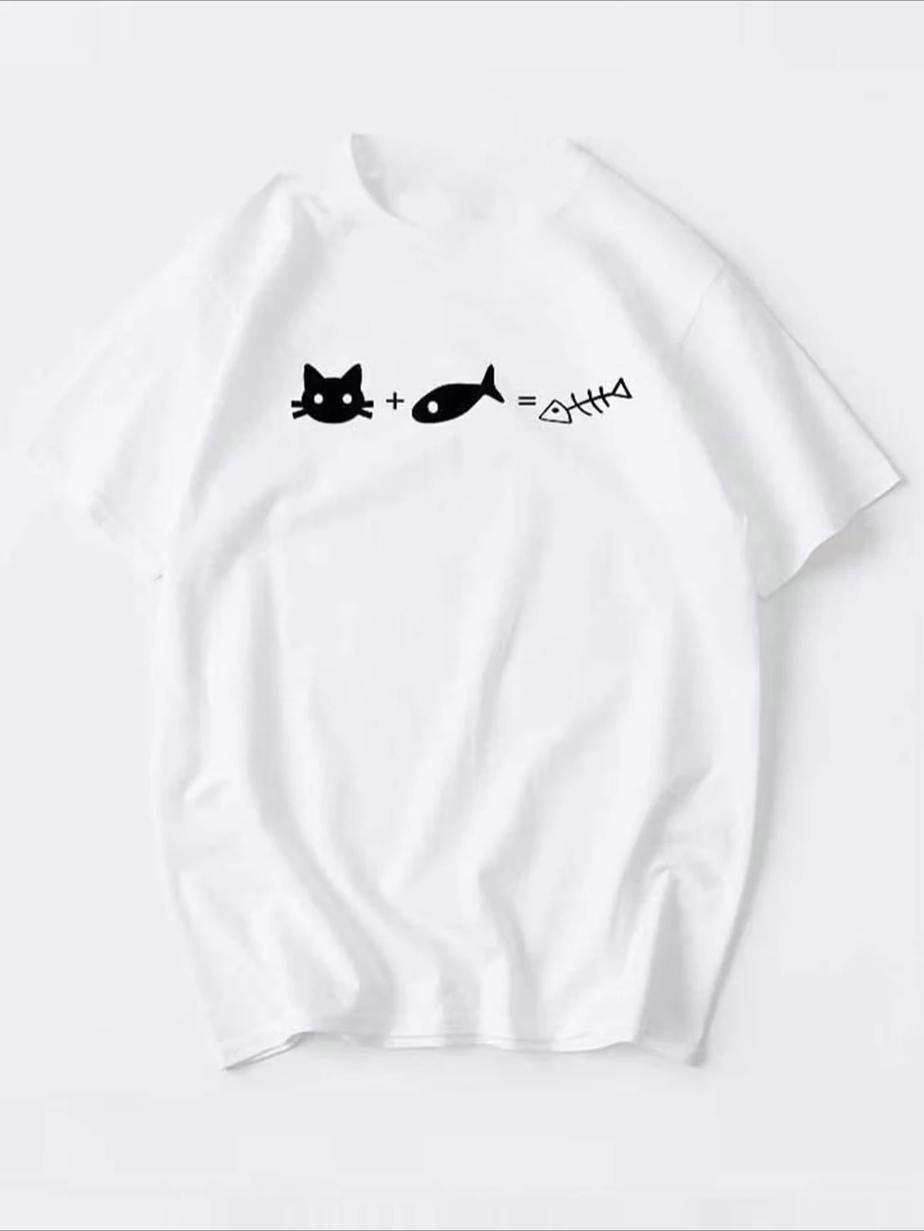 Funny Cat Fish Equation T-Shirt Humorous Math Formula Graphic Tee Y2k Cute Animal Print Summer Short Sleeve Unisex Casual Tops