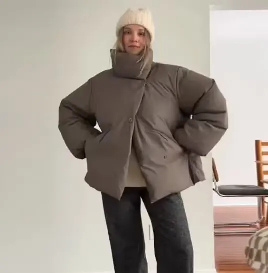 

2025 New Korean Winter Women's Down Cotton Jacket Short Cotton Padded Outerwear Stand Collar Ladies Winter Parkas