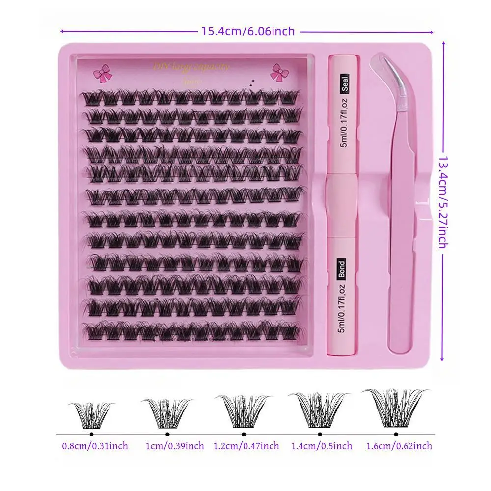 144 DIY segmented false eyelash glue set, double headed glue+special eyelash clip, large capacity thick curl simulation natural