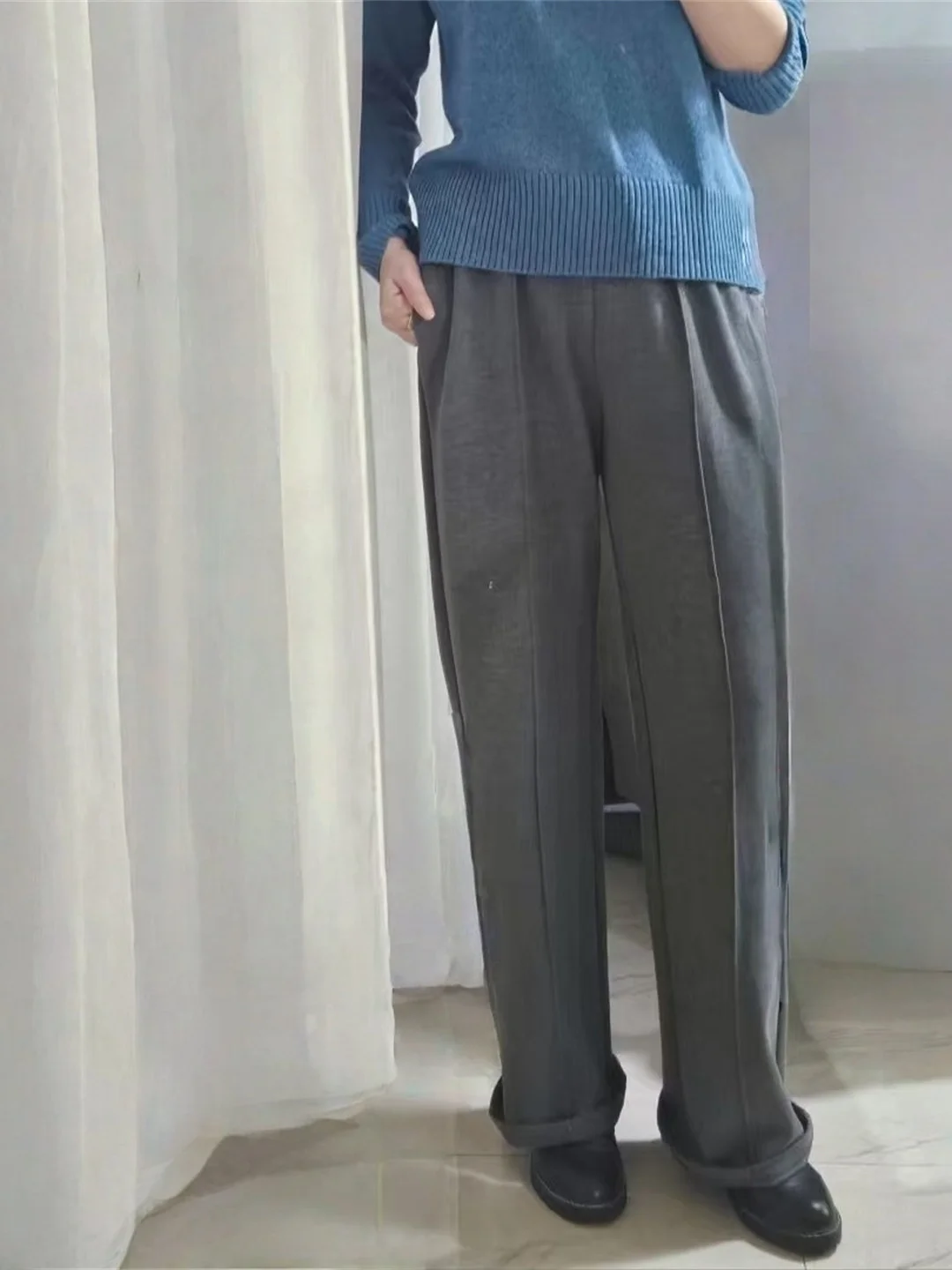 Taille haute jambe droite pantalons décontractés femmes coupe ample taille élastique trajet convivial minceur jambe large pantalon