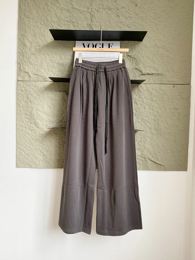 

Korean version simple high waist drawstring hanging feel casual pants versatile daily commuting wide leg pants for women