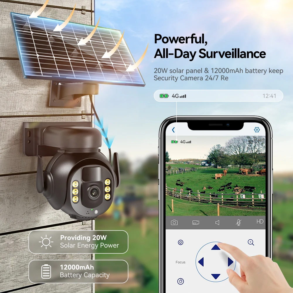 Neye 8MP Solar Powered 4G SIM Card Camera 4K Outdoor PIR Human Body Sensing IP66 Weatherproof With Solar Panel Battery Camera