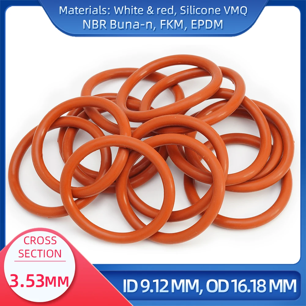 

O Ring CS 3.53 mm ID 9.12 mm OD 16.18 mm Material With Silicone VMQ NBR FKM EPDM ORing Seal Gask