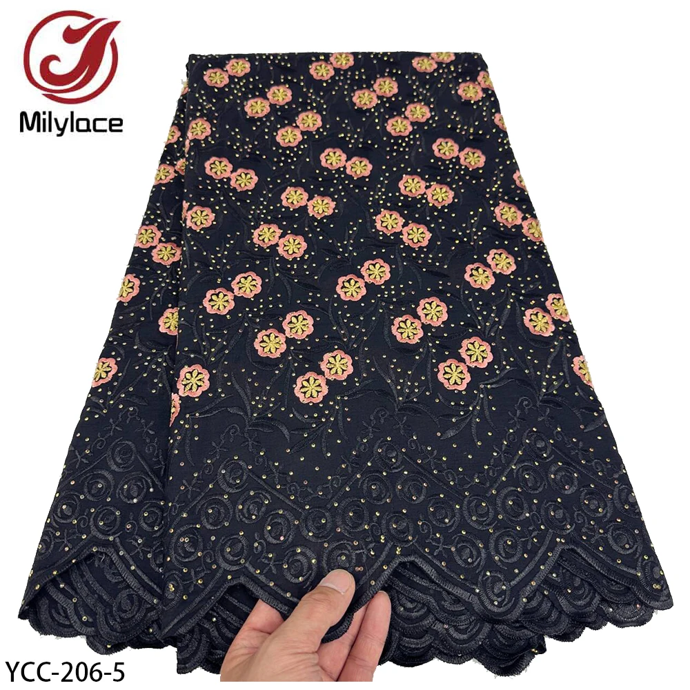 High Quality 5 Yard Swiss Lace Embroidery African 100% Cotton Fabrics Swiss Voile Lace Popular Dubai Style YCC-206