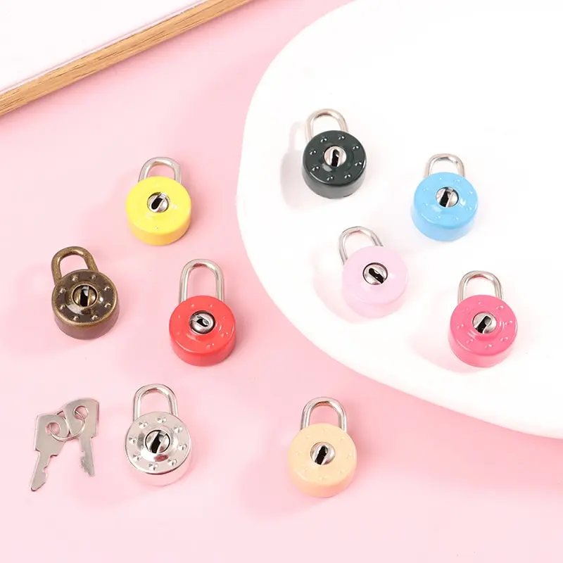 1Set Mini Round Shape Padlock Luggage Hardware Locks With Key Lock For Travel Wedding Jewelry Box Diary Book Suitcase