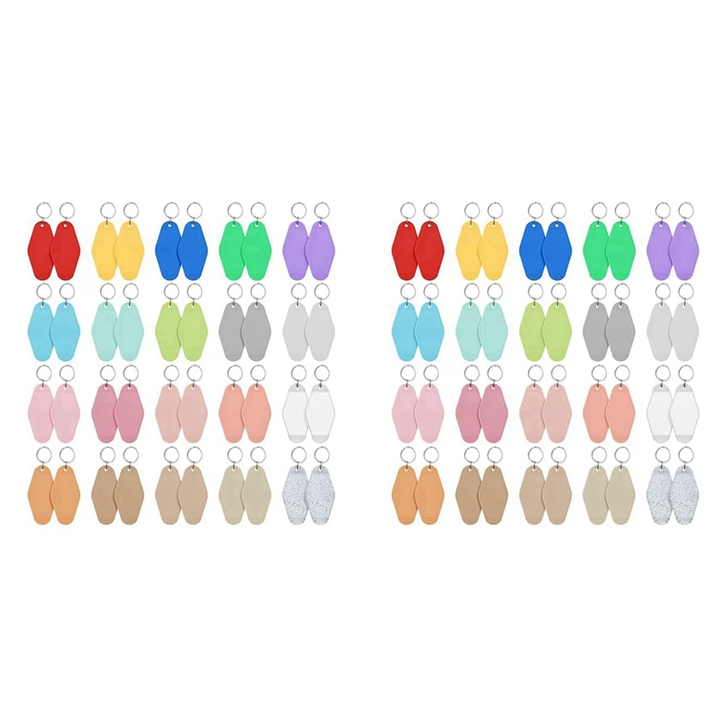 

80 PCS Hotel Keychain Blank With Key Rings, 20 Colors Plastic Rhombus Motel Keychain, Sublimation Keychain Blanks
