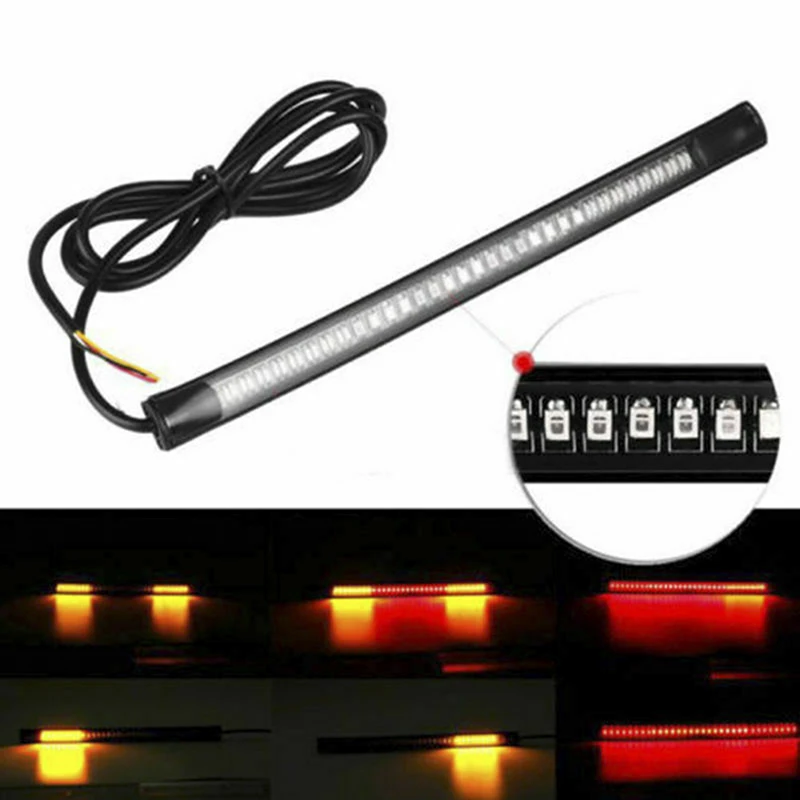 48 SMD LED Motorcycle Motorbike Tail Brake Stop Turn Signal Flashing Strip Light