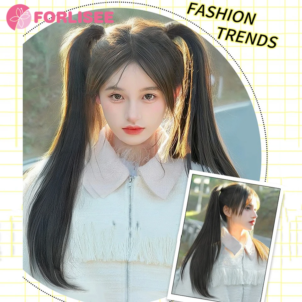 FORLISEE Synthetic Grip Clip Ultra Light Double Ponytail Wig Piece Can Be Tied With A High Strap Style Low Ponytail Braid