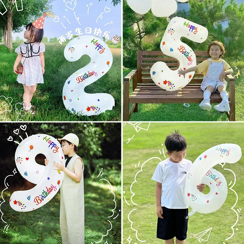 32 Inch White Digital Birthday Balloon Latex Number Balloons Baby Shower Decorations Party Photo Scene Balloon Party Supplies