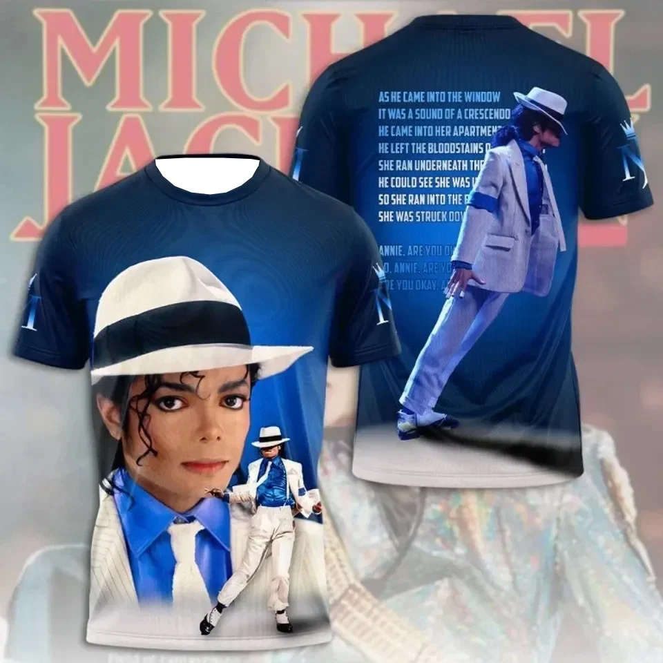 2026 New Michael Jackson King of Pop Print T-Shirt Red Black 3D Graphic Short Sleeve Tee Casual Streetwear for Music Fans