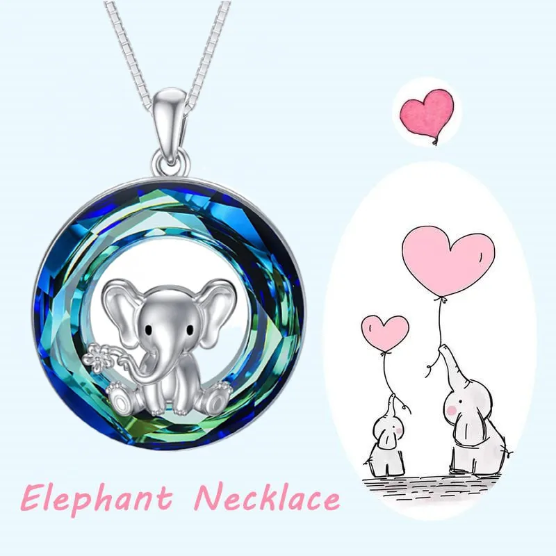 European and American fashion income cute elephant necklace exquisite blue color circle small elephant swing pendant girl gift