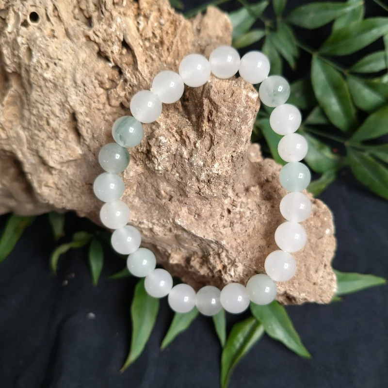 Tian Shan Cui Men's and Women's Bracelet Natural Jade Classic Bracelet 8mm Beads Crystal Clear