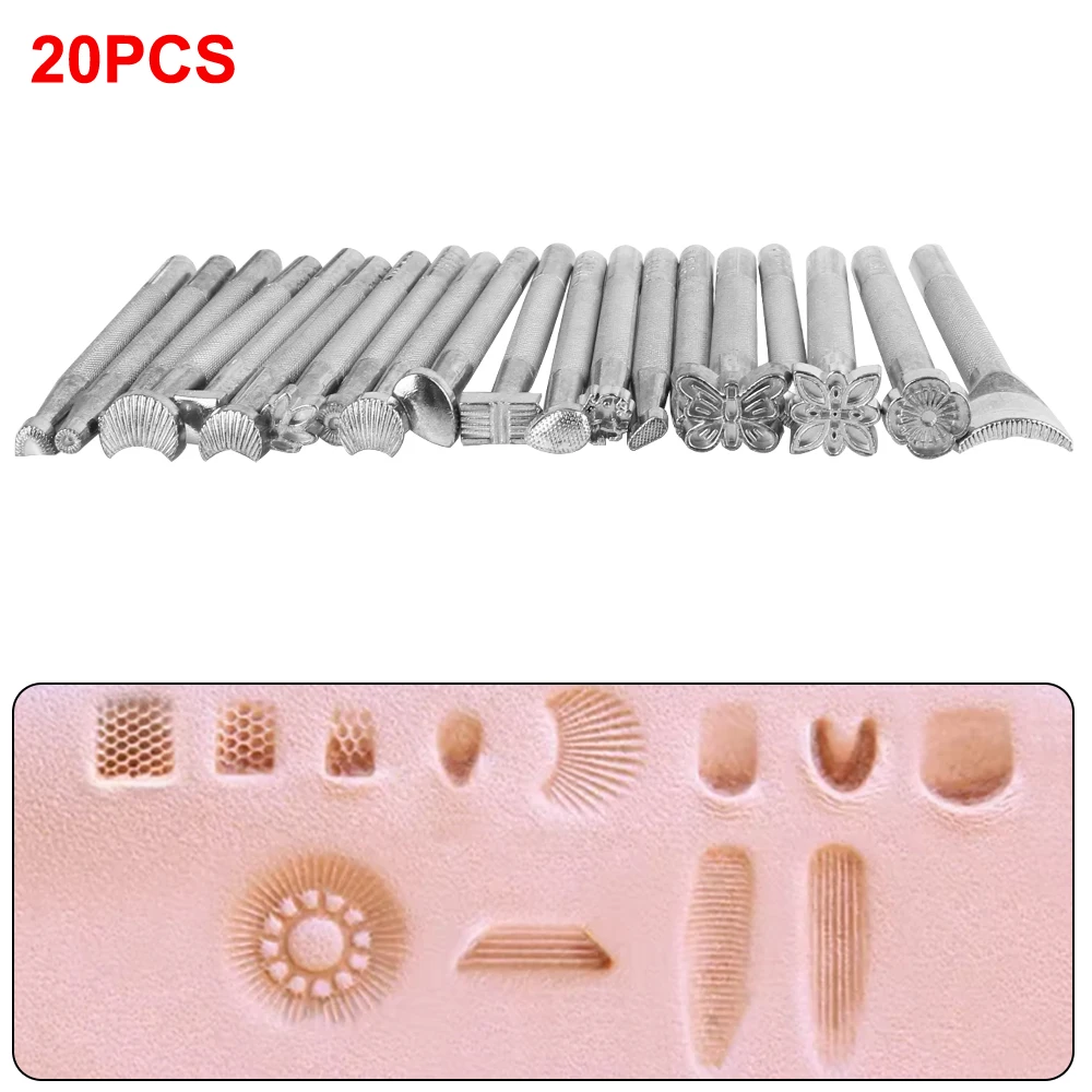 Carving Chisel Set Leather Tool Accessories Arts And Crafts 20Pcs Stencil Printing DIY Carving Sculpture Knocking Flowers