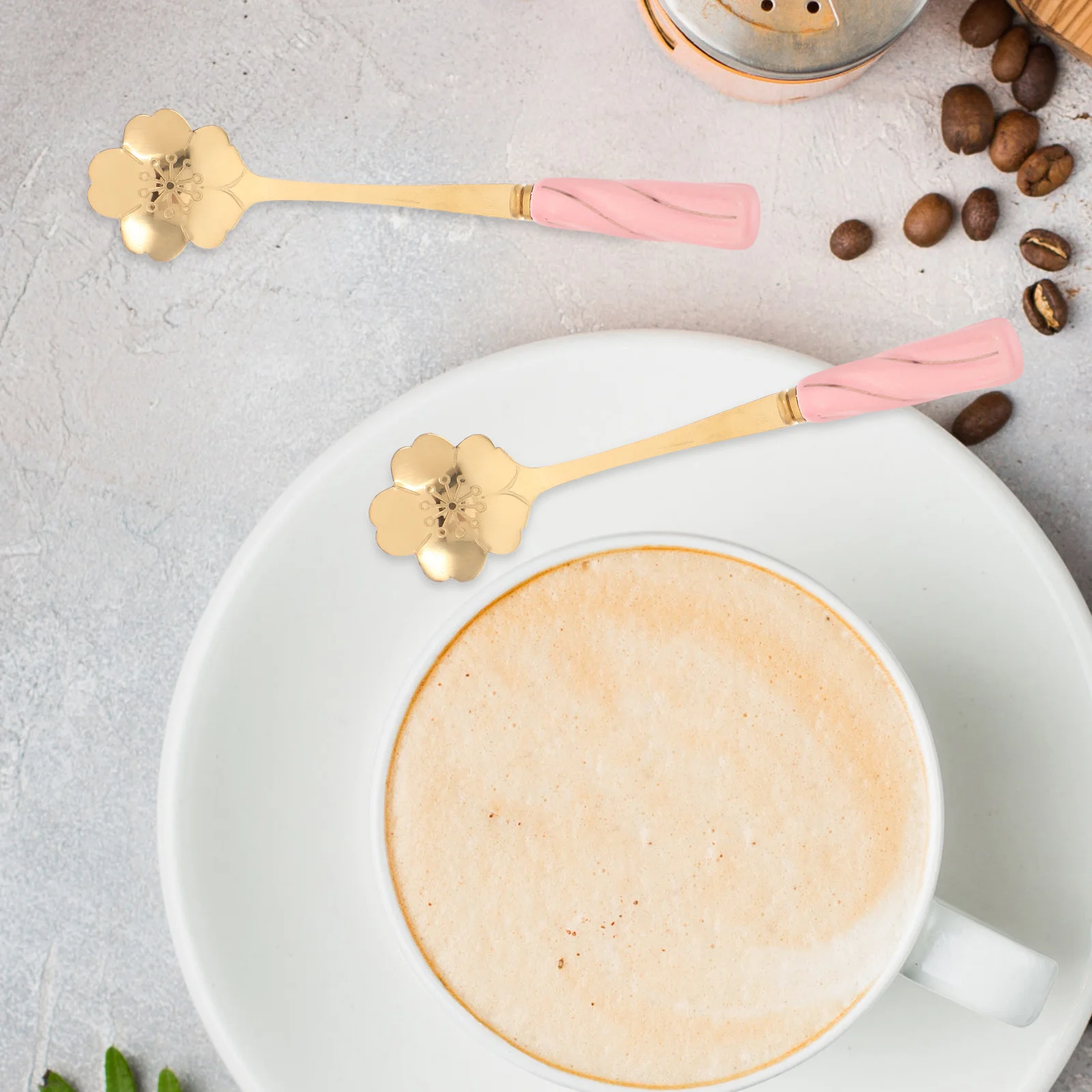 

2Pcs Stainless Steel Coffee Spoons Gold Flower Design Creative Petal Shaped Stirring Spoons for Tea Dessert Petal Spoon