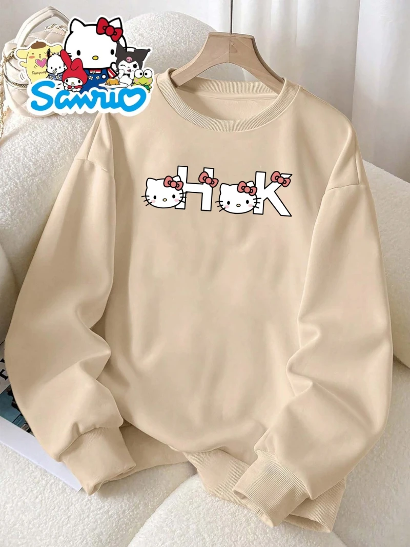 سانريو هالو كيتي، نمط مطبوع للخريف والشتاء برقبة دائرية للرجال والنساء، هوديي دافئ، عصري وغير رسمي #3