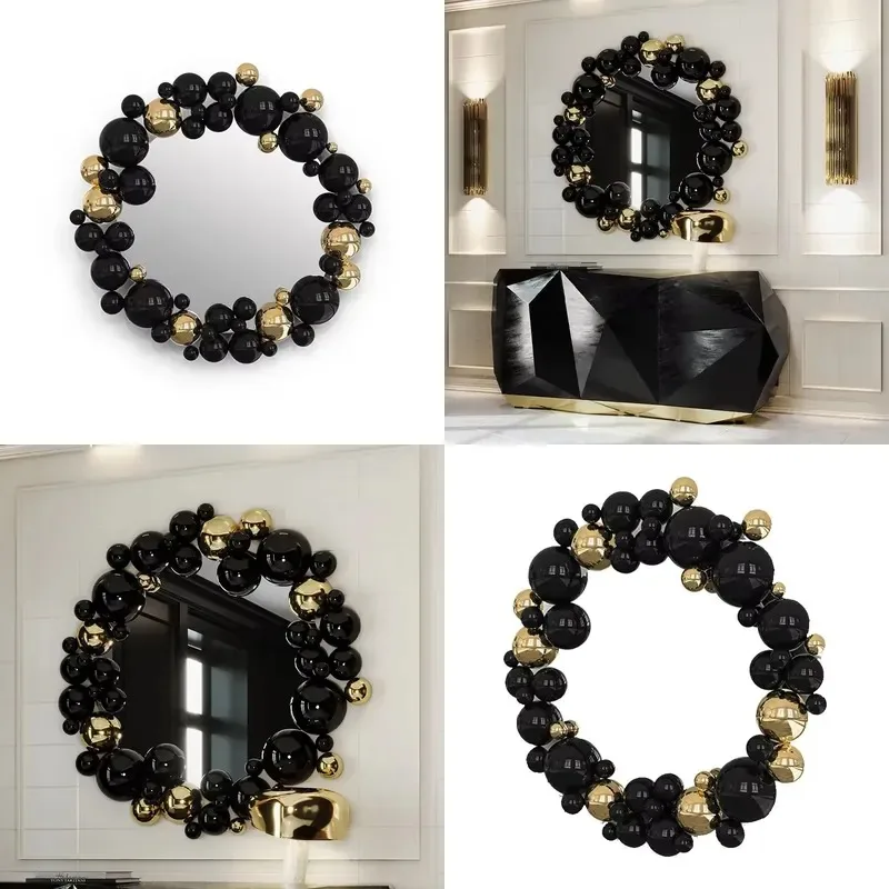 Luxury Creative Stainless Steel Bubble Decorative Mirror High End Designer Villa Large Flat Corridor Wall Entrance