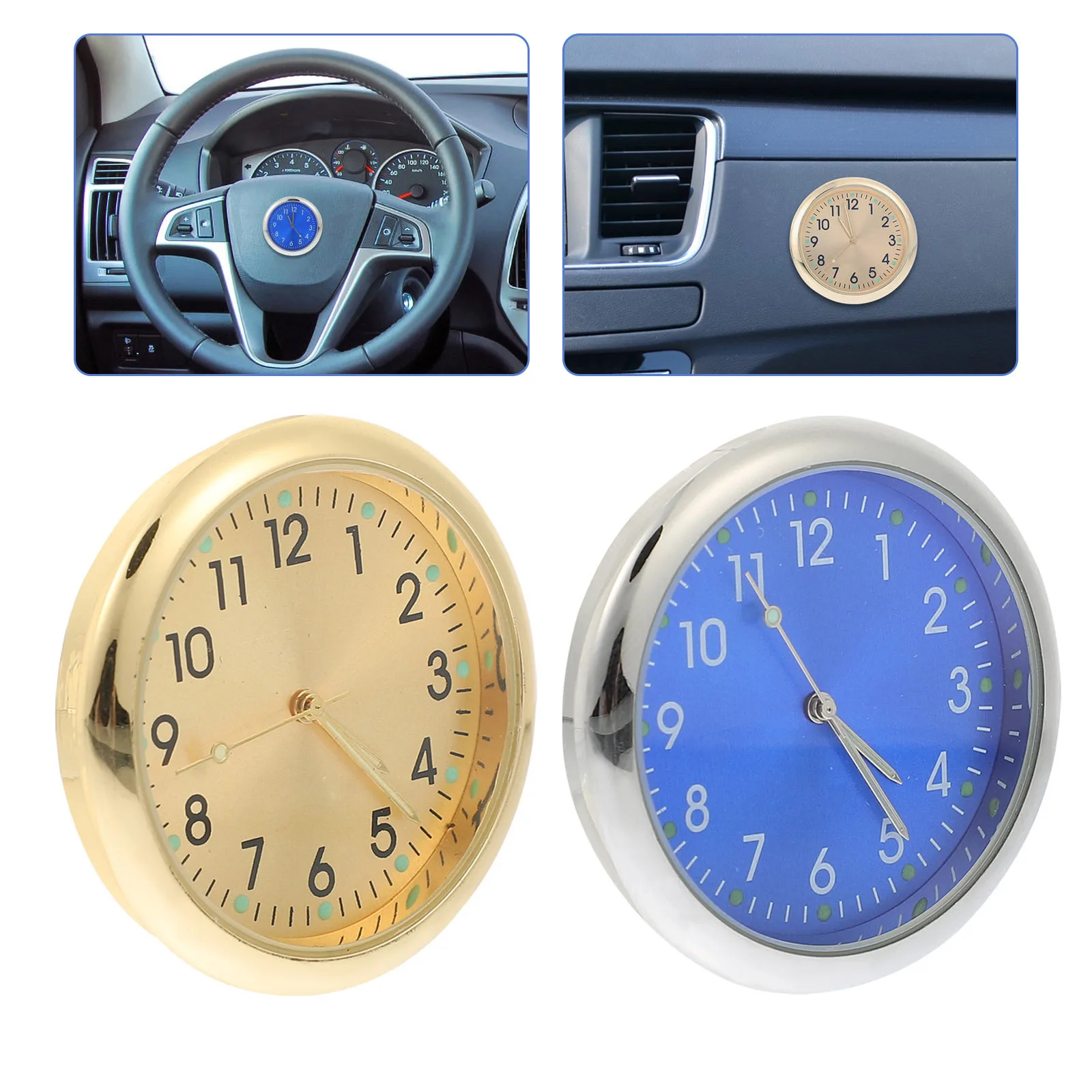 

2pcs Night Glow Clock Dashboard Mini Clock Durable Materials Simple Install Car Decor Digital Watch Portable nament Car