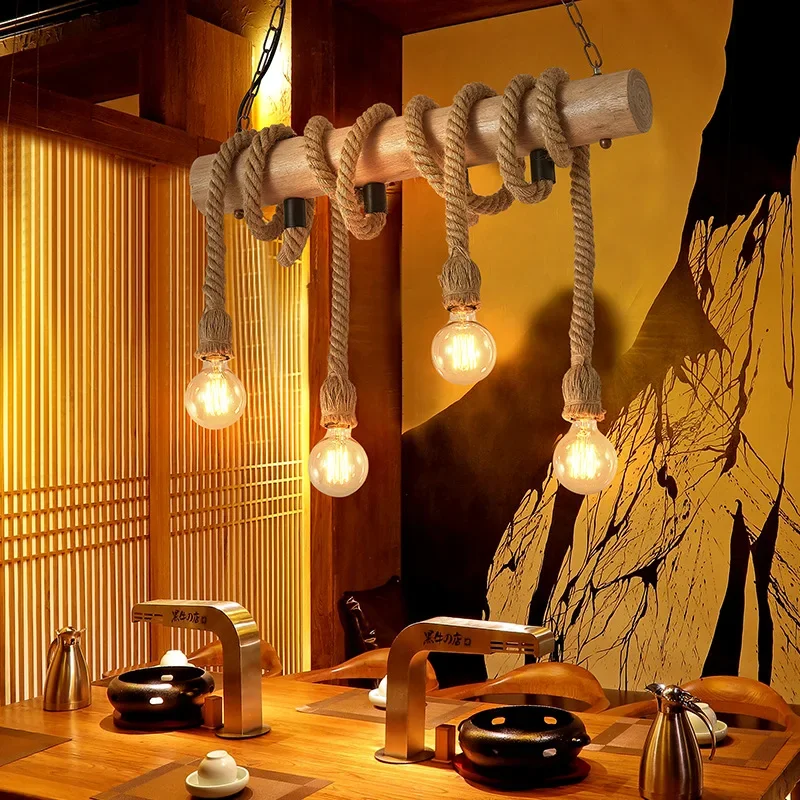Lampu bar restoran, lampu toko pakaian hotel, halaman checkout, kafe internet, lampu gantung retro dari tali rami