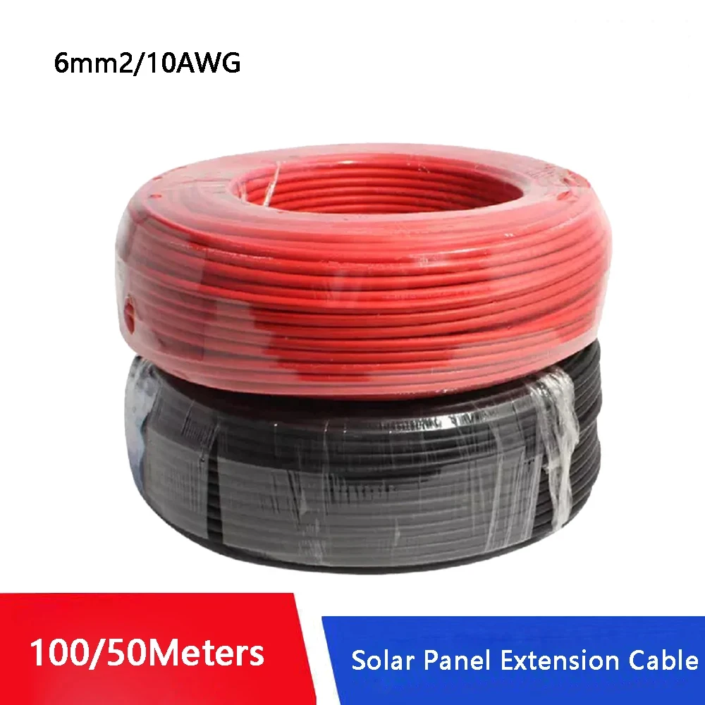 100/50meters Solar Panel Extension Cable TUV 6 mm2 10 AWG Tinned Copper Double Sheathed Wire for Solar Photovoltaic System