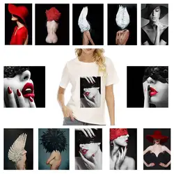 Iron On Patches Art Creation Photo Fashion Veil Female Print Stripe Thermal Transfer Fusible Vinyl Washing Sticker