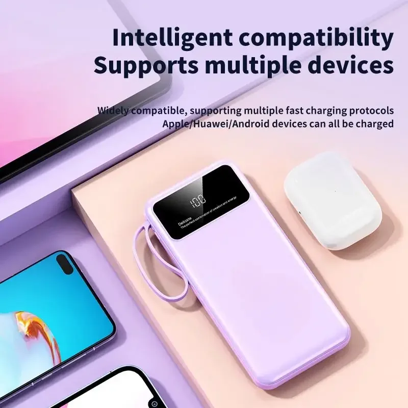 باور بانك جديد بقدرة 20000 مللي أمبير في الساعة بطارية خارجية مدمجة في كابلات شحن سريع شاحن محمول لهاتف آيفون وسامسونج بيكسل بوكو باور بانك #6