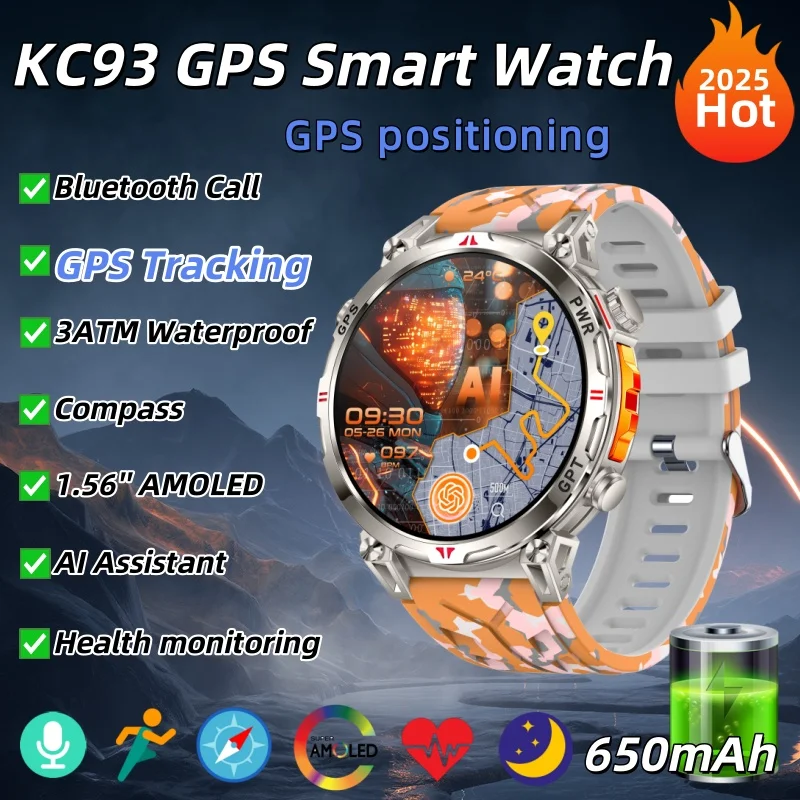 

Смарт-часы KC93 с GPS, 1,56 дюйма, AMOLED, спортивный фитнес-трекер на открытом воздухе, Bluetooth-вызовы, большая батарея, 3 атм, водонепроницаемые для мужчин