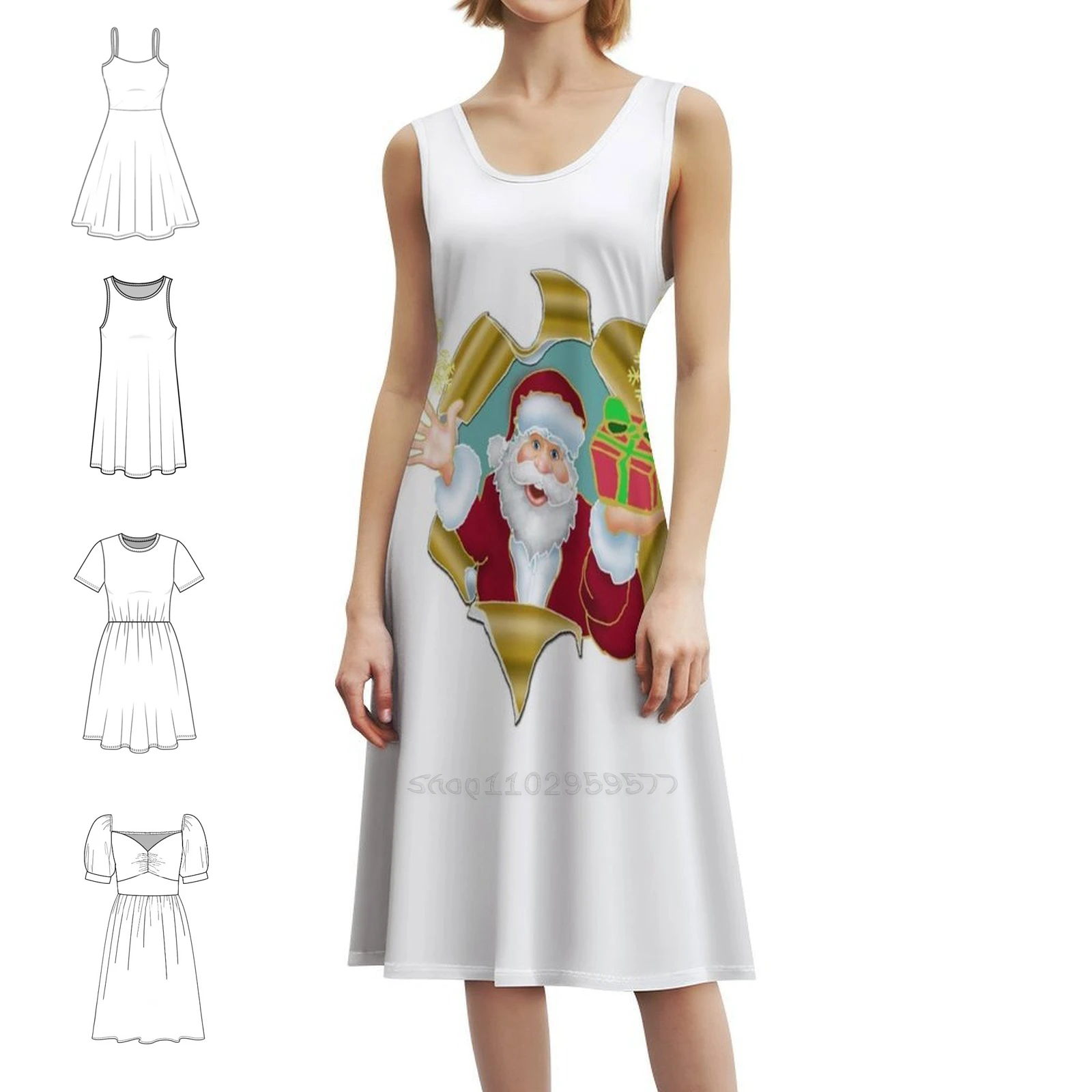 

Santa Is Here!!! Floral Smock Dress For Women Spring Summer Casual Dress For Party Xmas Designs Christmas Patterns Xmas Women's