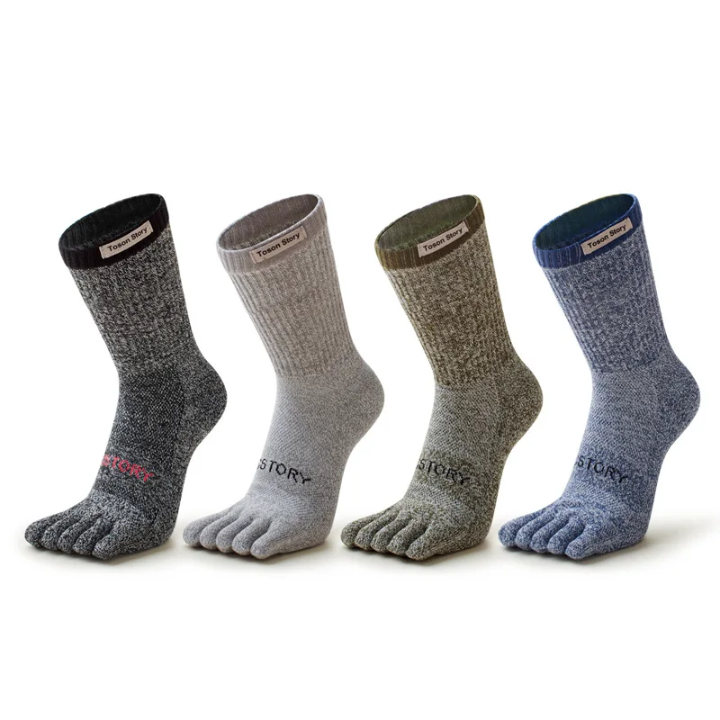 4 Pairs Men's Sports Five Finger Socks Spring Autumn Wool Cotton Sweat Odor Absorbent Outdoor Wearable Split Toe Hiking Socks