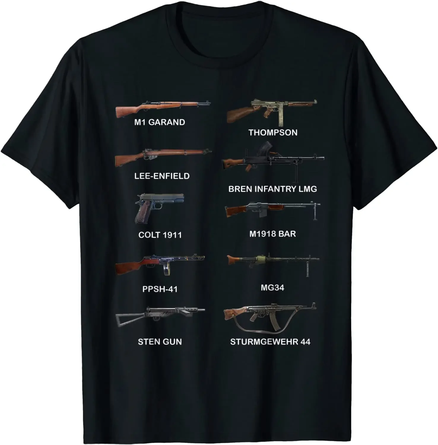 WW2 ametralladoras infantería M1 Garand Lee-Enfield Thompson SMG camiseta de manga corta Casual algodón cuello redondo verano hombres camisetas